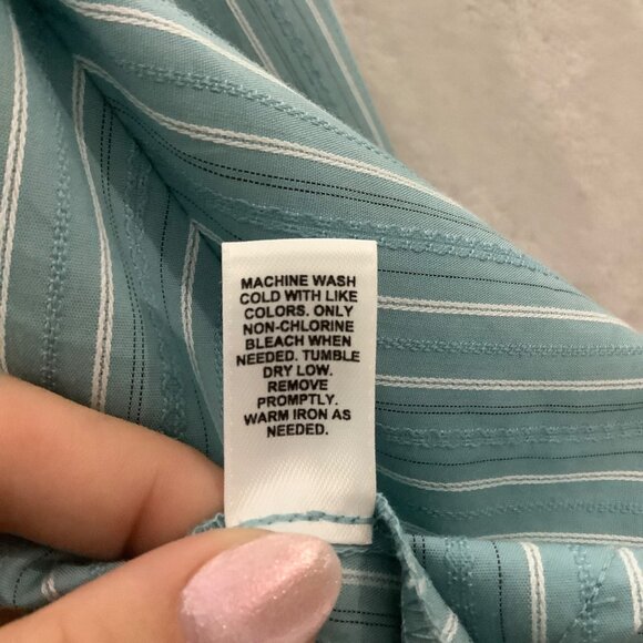 Cato Woman Plus Size 22/24W Teal Striped Button-Up Shirt 3/4 Sleeves Cotton NWT - Picture 6 of 8